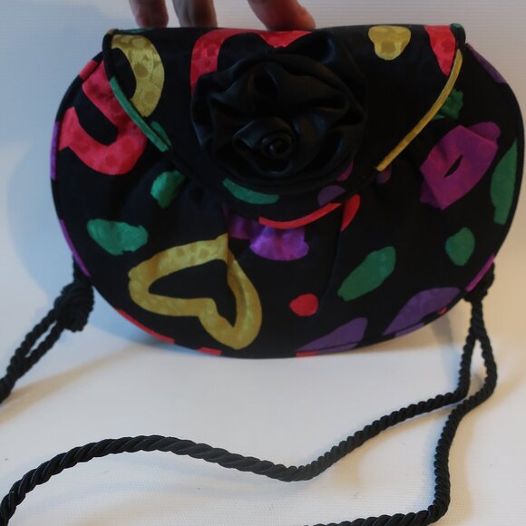 Womens O'dea Black Multicolor Design Clutch Shoulder Handbag * - Picture 1 of 7